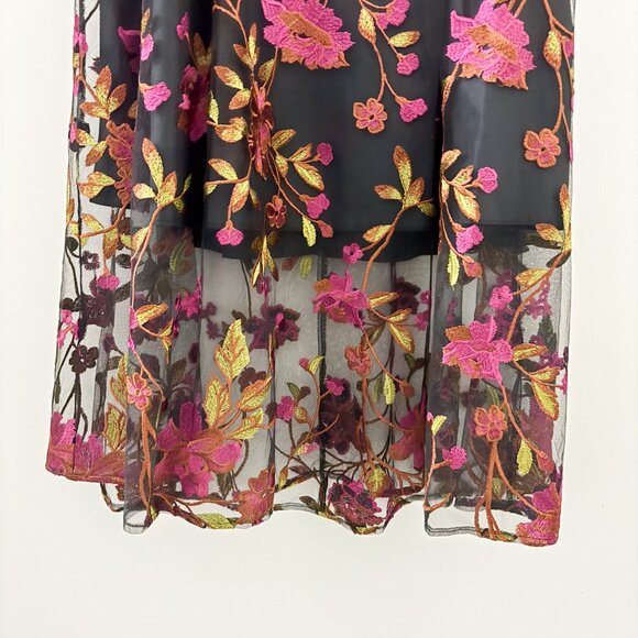 Adrianna Papell Black Embroidered Floral Midi Dress - Picture 3 of 5